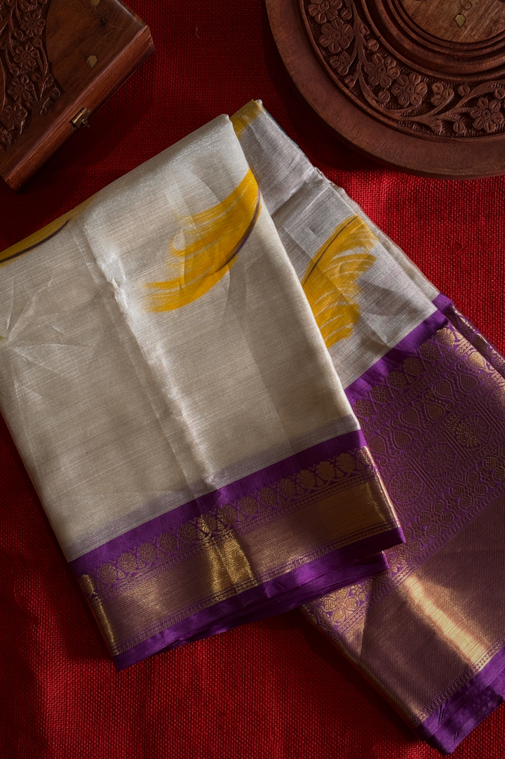 Banarasi Tissue Silk White Purple