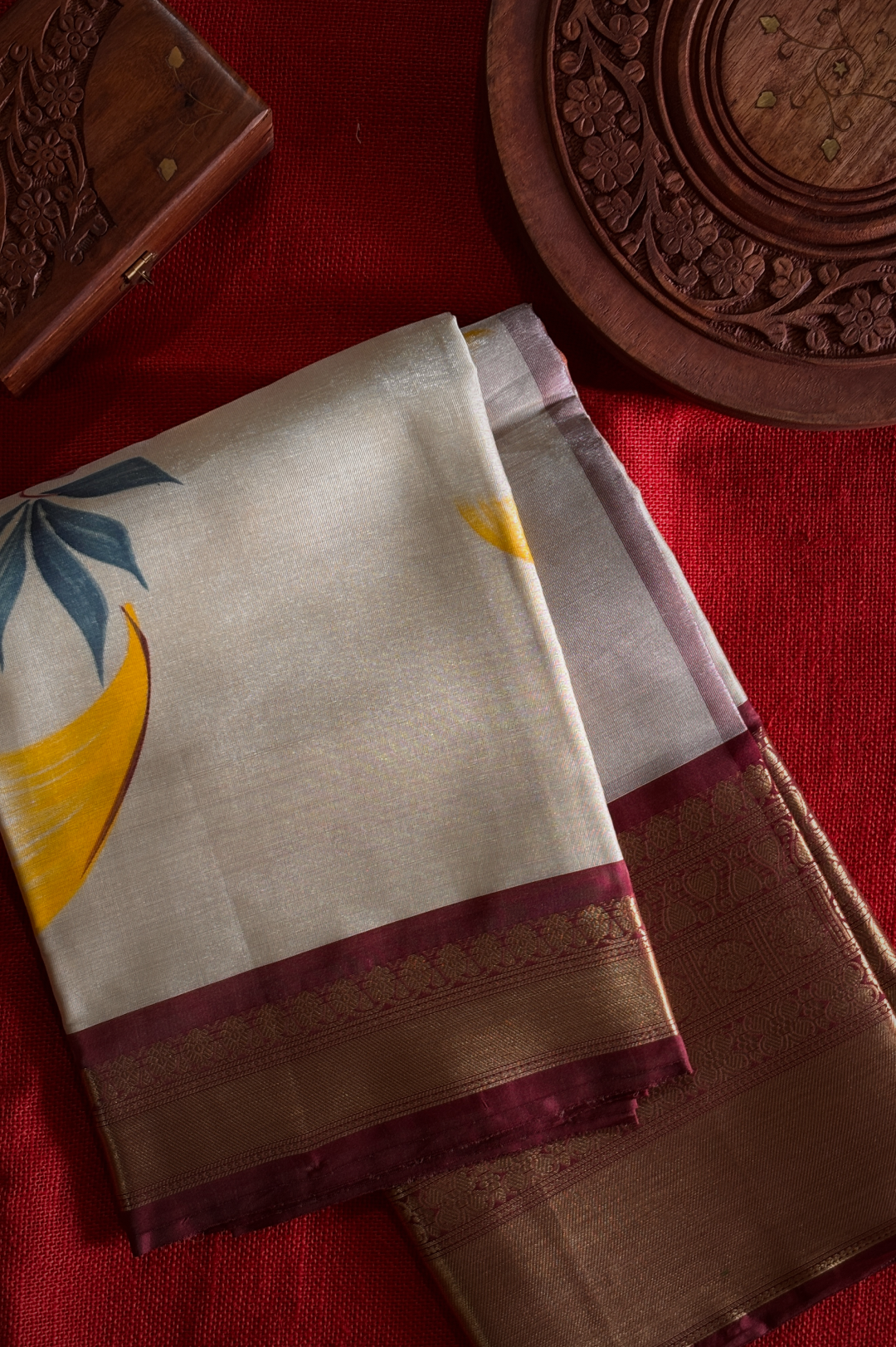 Banarasi Tissue Silk White Maroon