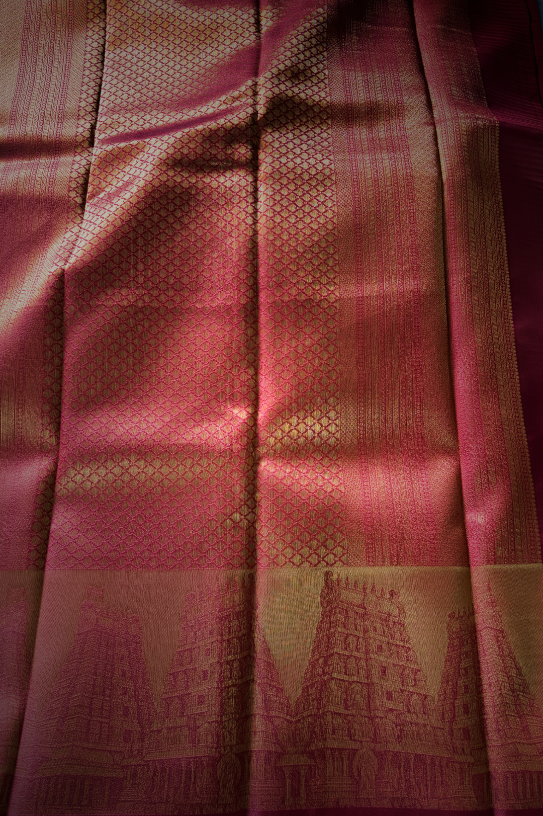 Gopuram Semi Soft Silk Ice Blue Red