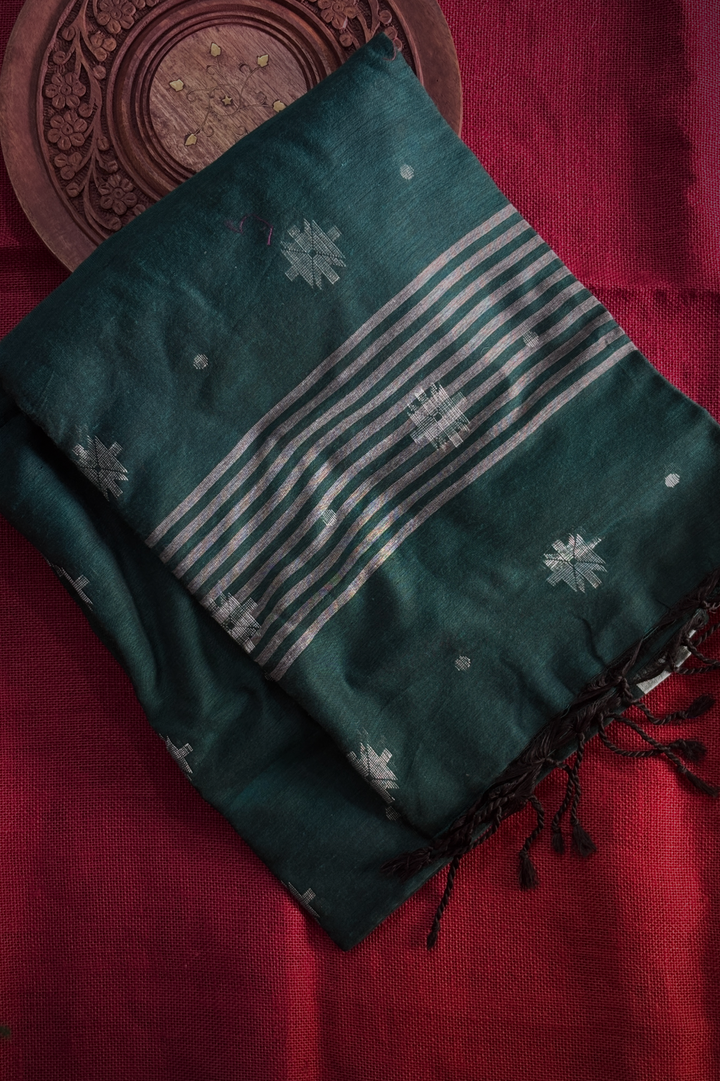 Kadhi Cotton Forest Green Saree