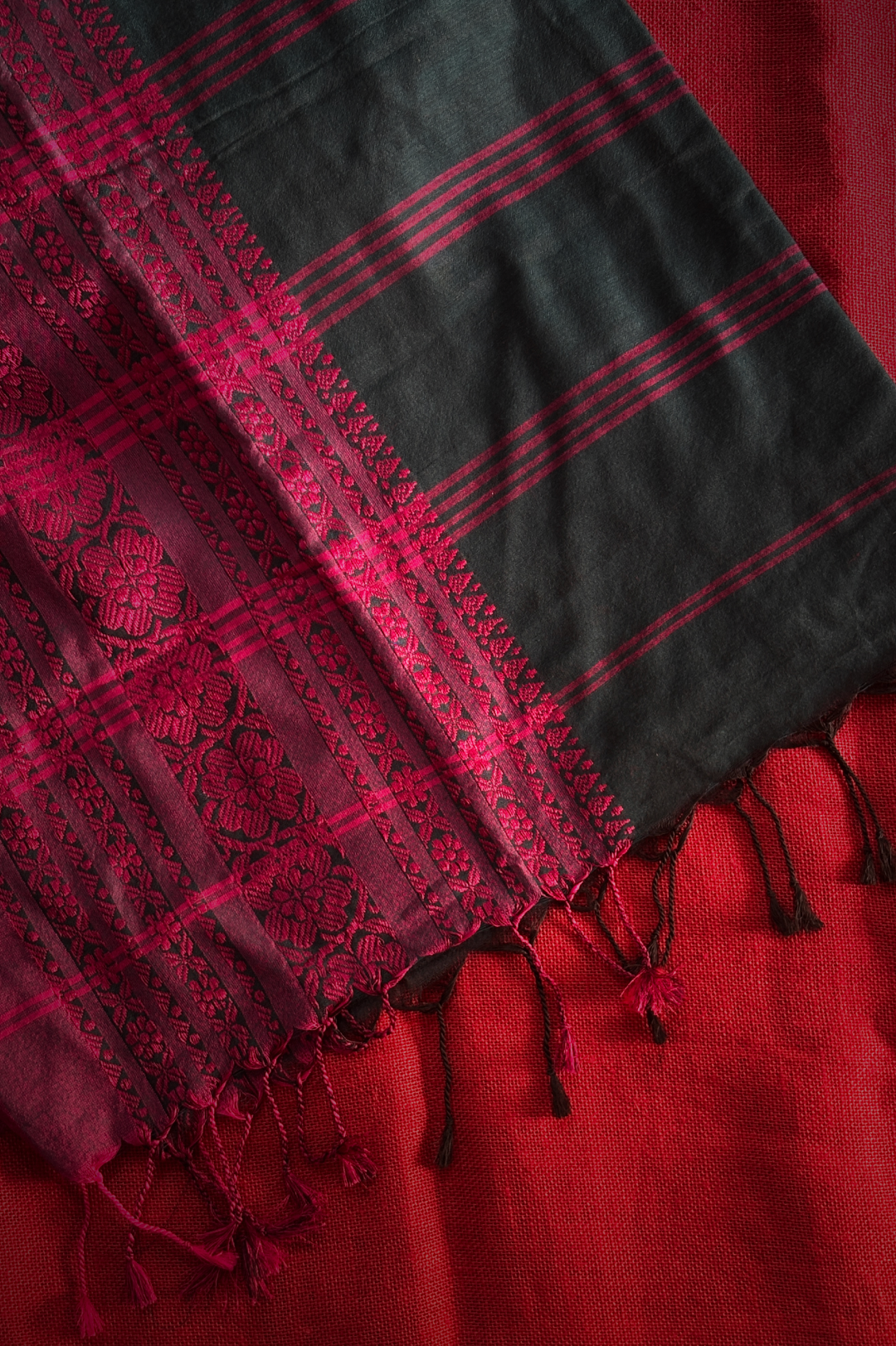 Kadhi Long Border Black & Pink Saree