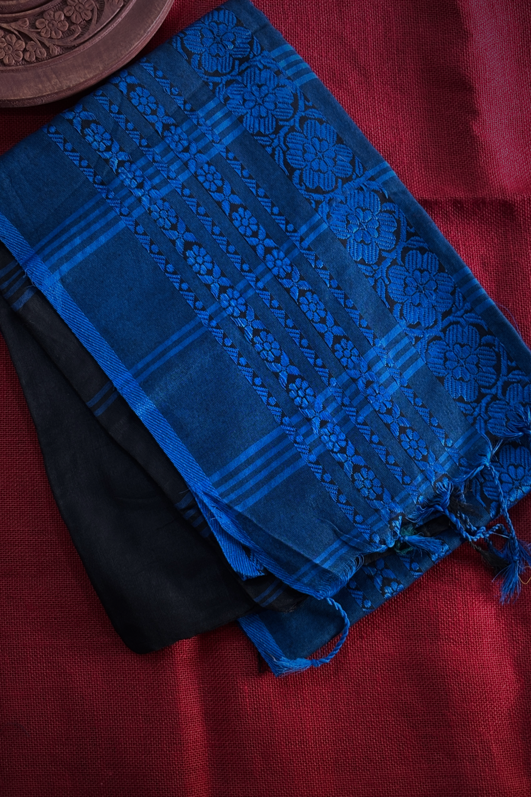 Kadhi Long Border Blue & Black Saree