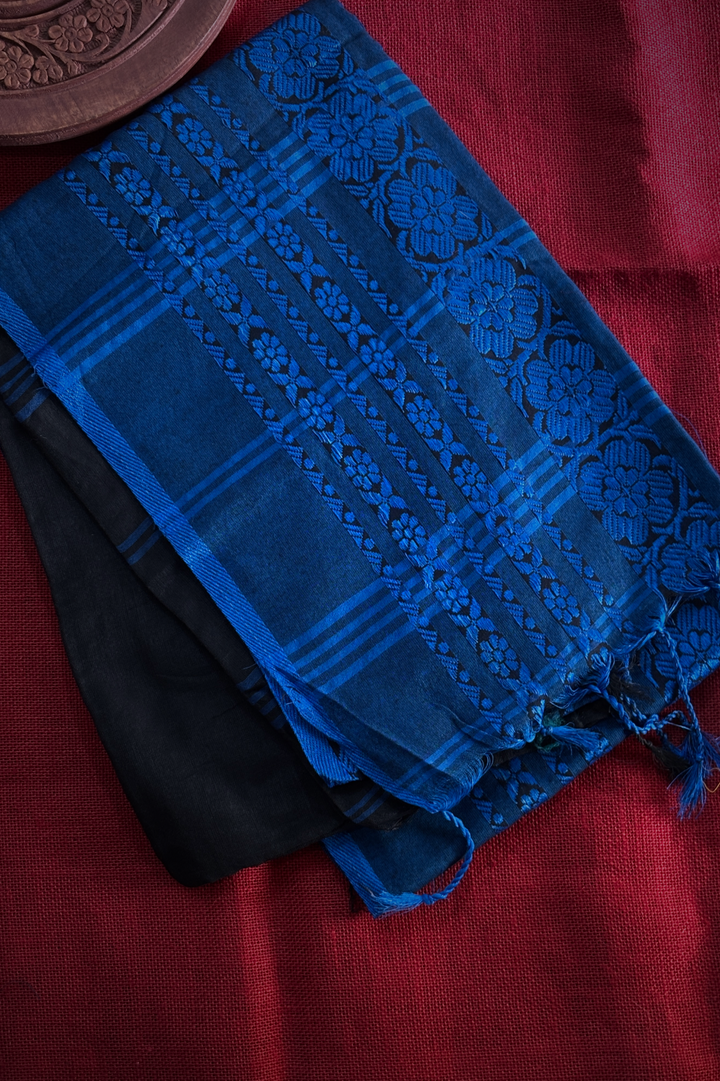 Kadhi Long Border Blue & Black Saree