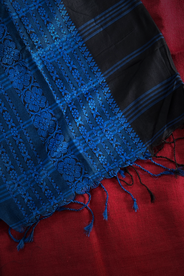 Kadhi Long Border Blue & Black Saree