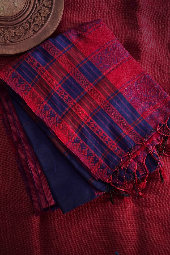 Kadhi Long Border Blue & Pink Saree