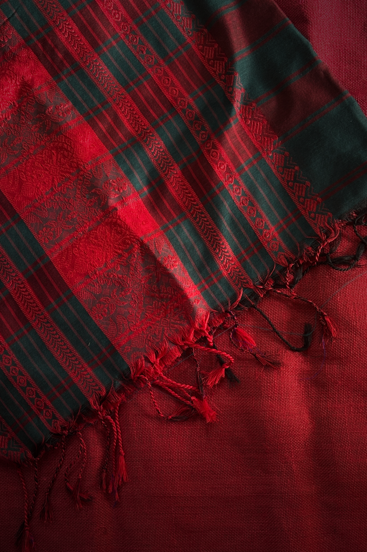 Kadhi Long Border Green & Red Saree