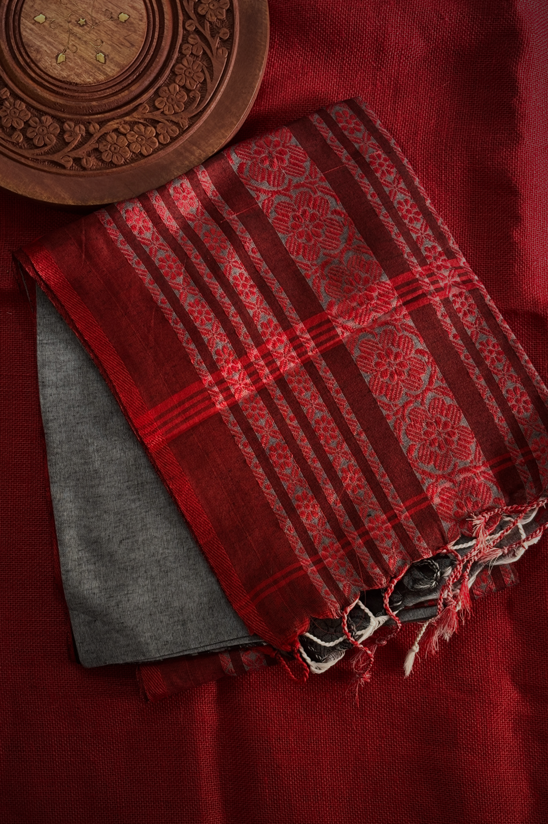 Kadhi Long Border Red & Silver Saree
