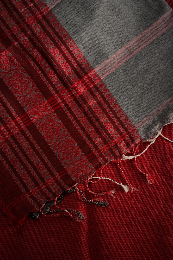 Kadhi Long Border Red & Silver Saree