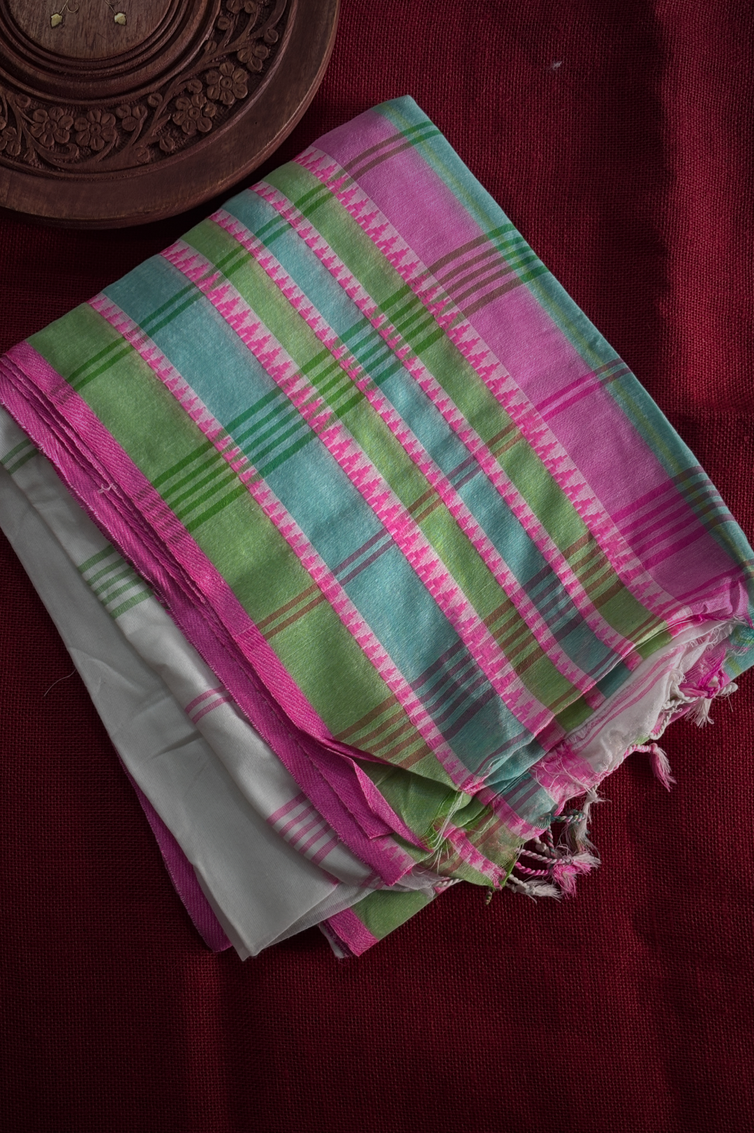 Kadhi Long Border White & Pink Saree