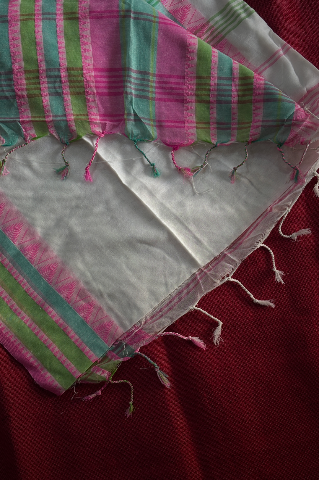 Kadhi Long Border White & Pink Saree