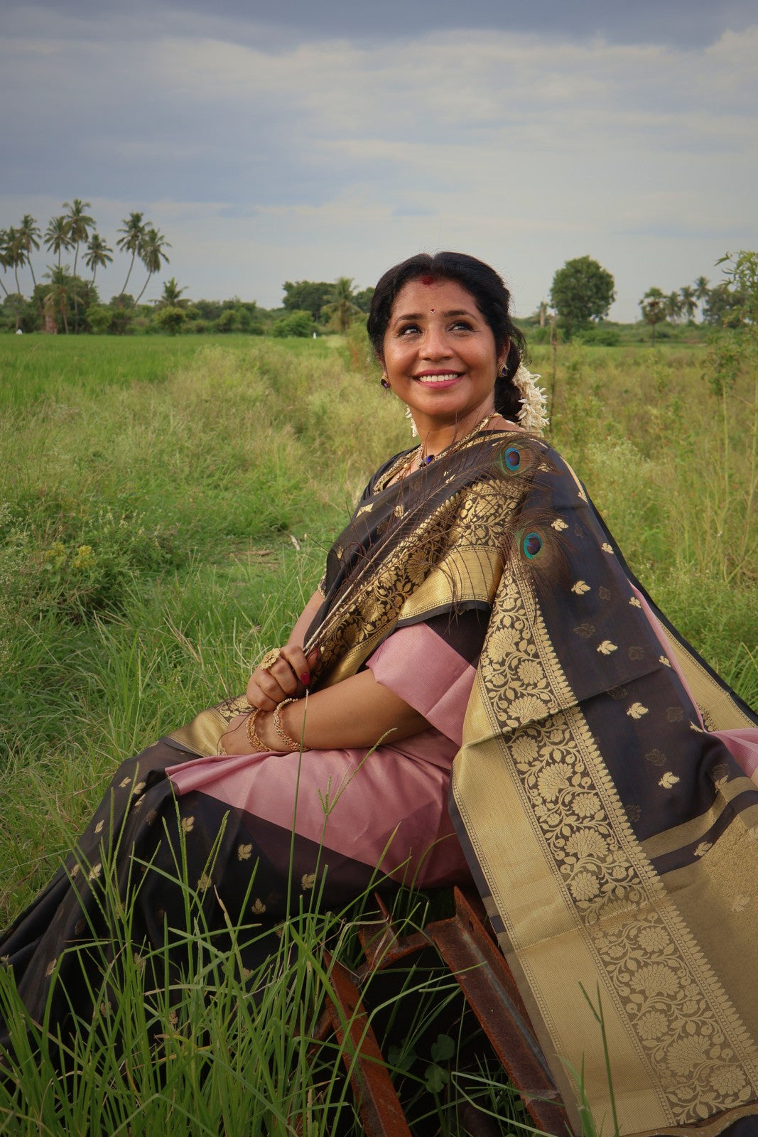 Maha Black Banarasi Semi Katan Silk