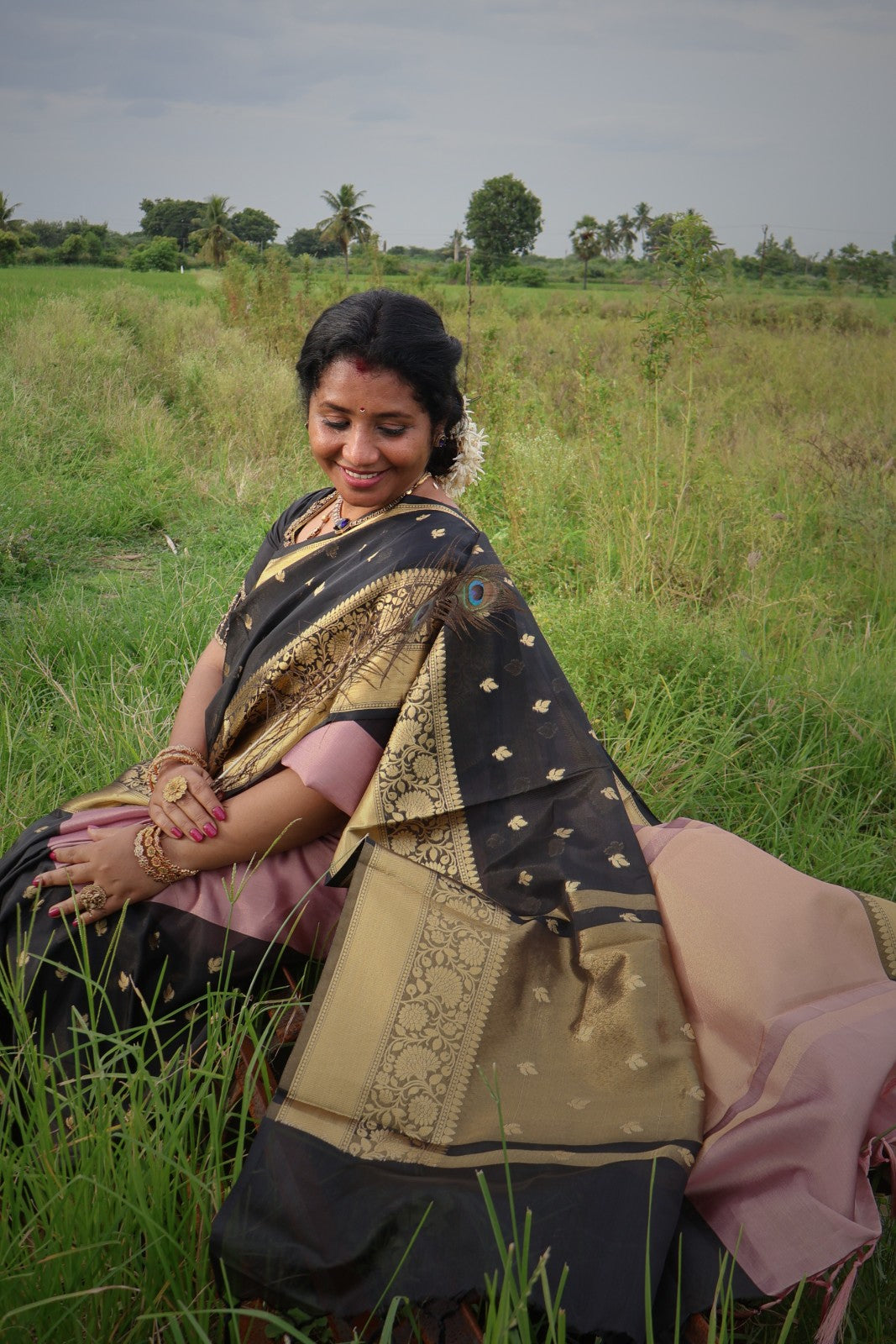 Maha Black Banarasi Semi Katan Silk