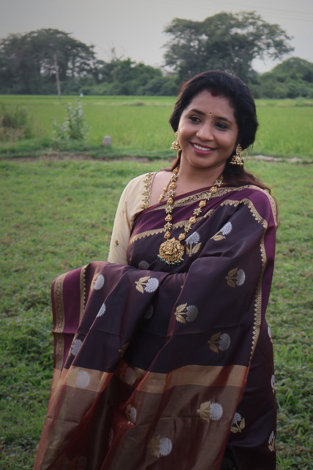 Maha Burgundy Banarasi Semi Katan Silk