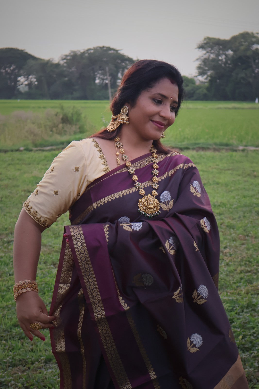 Maha Burgundy Banarasi Semi Katan Silk