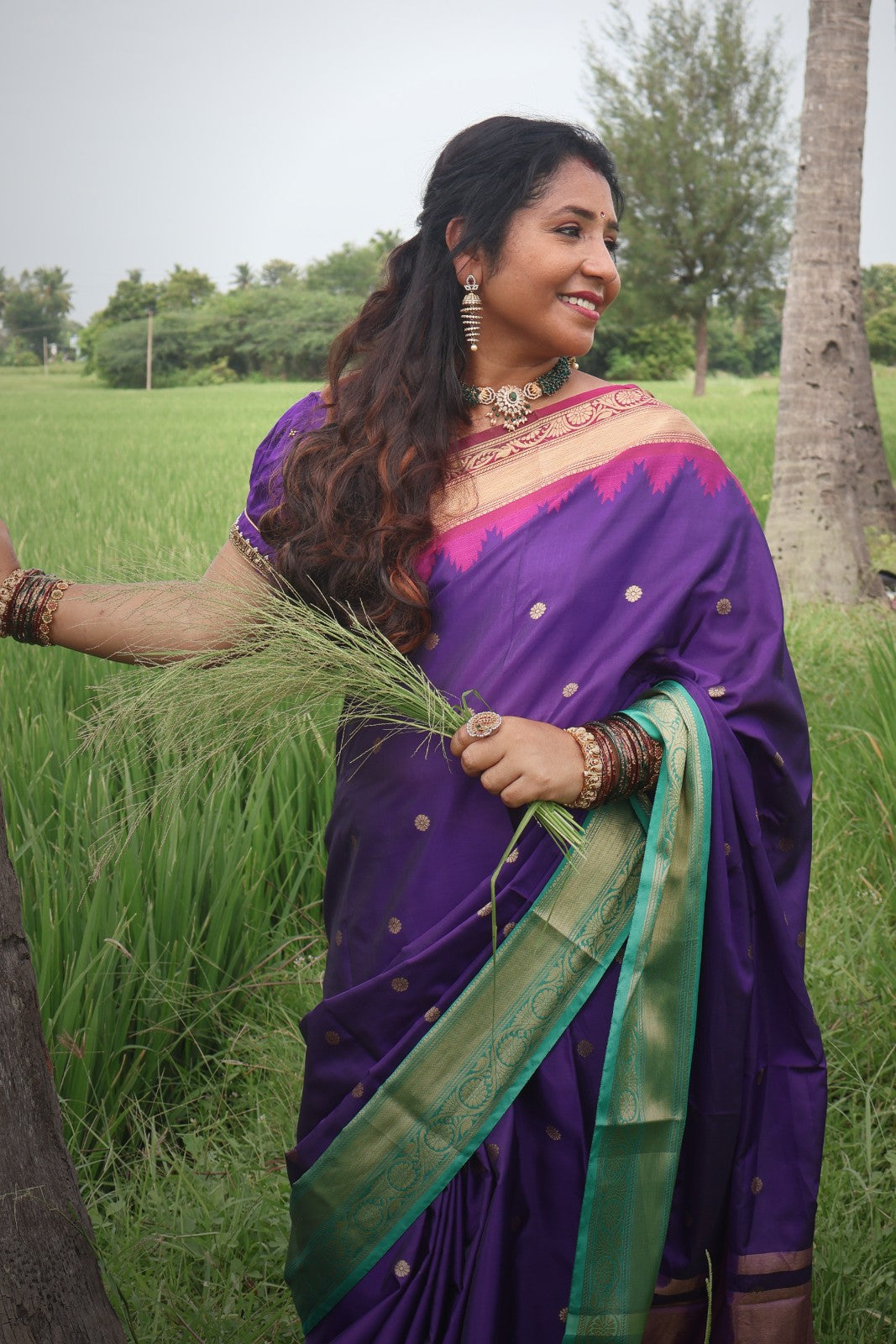 Maha Purple Banarasi Semi Katan Silk
