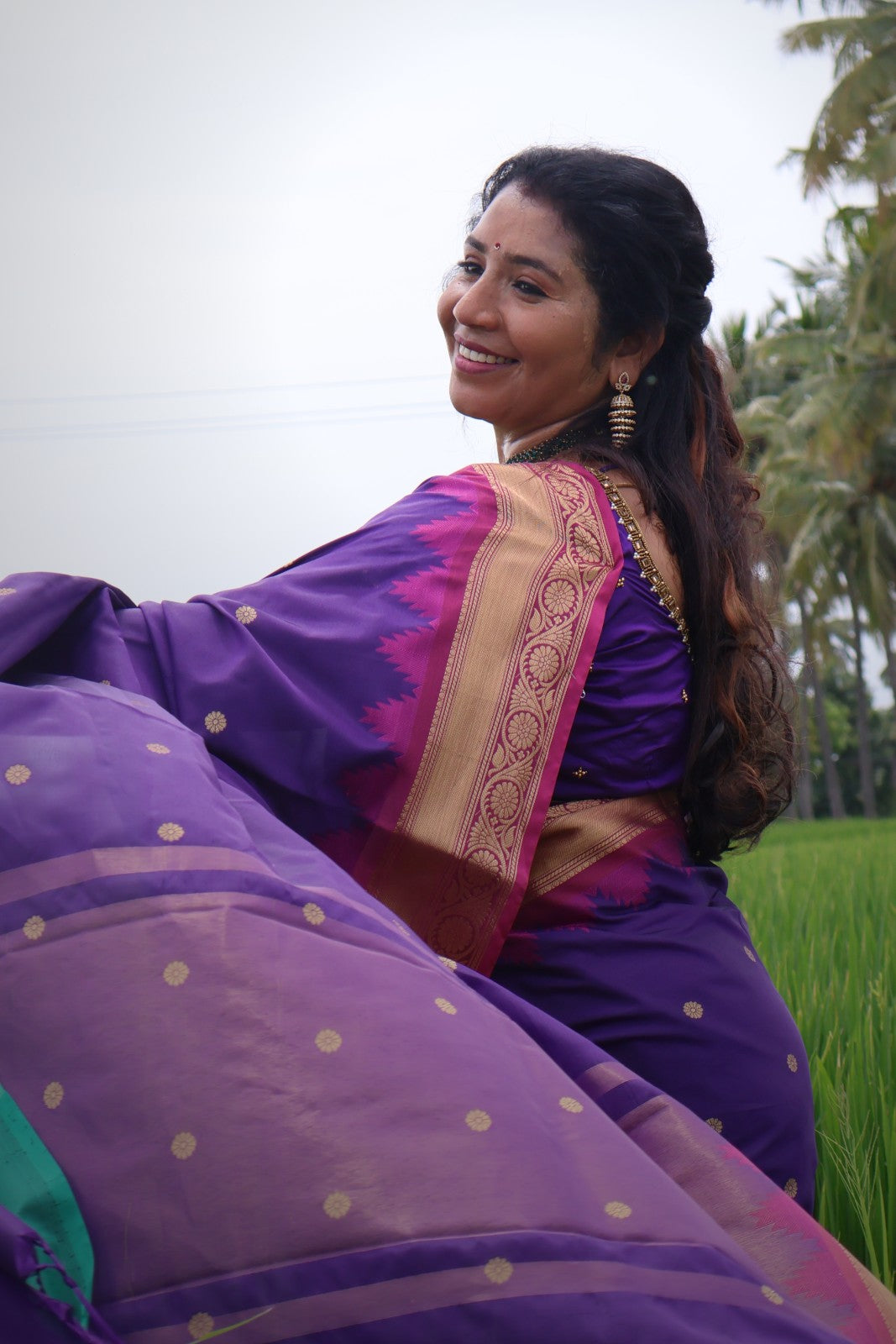 Maha Purple Banarasi Semi Katan Silk