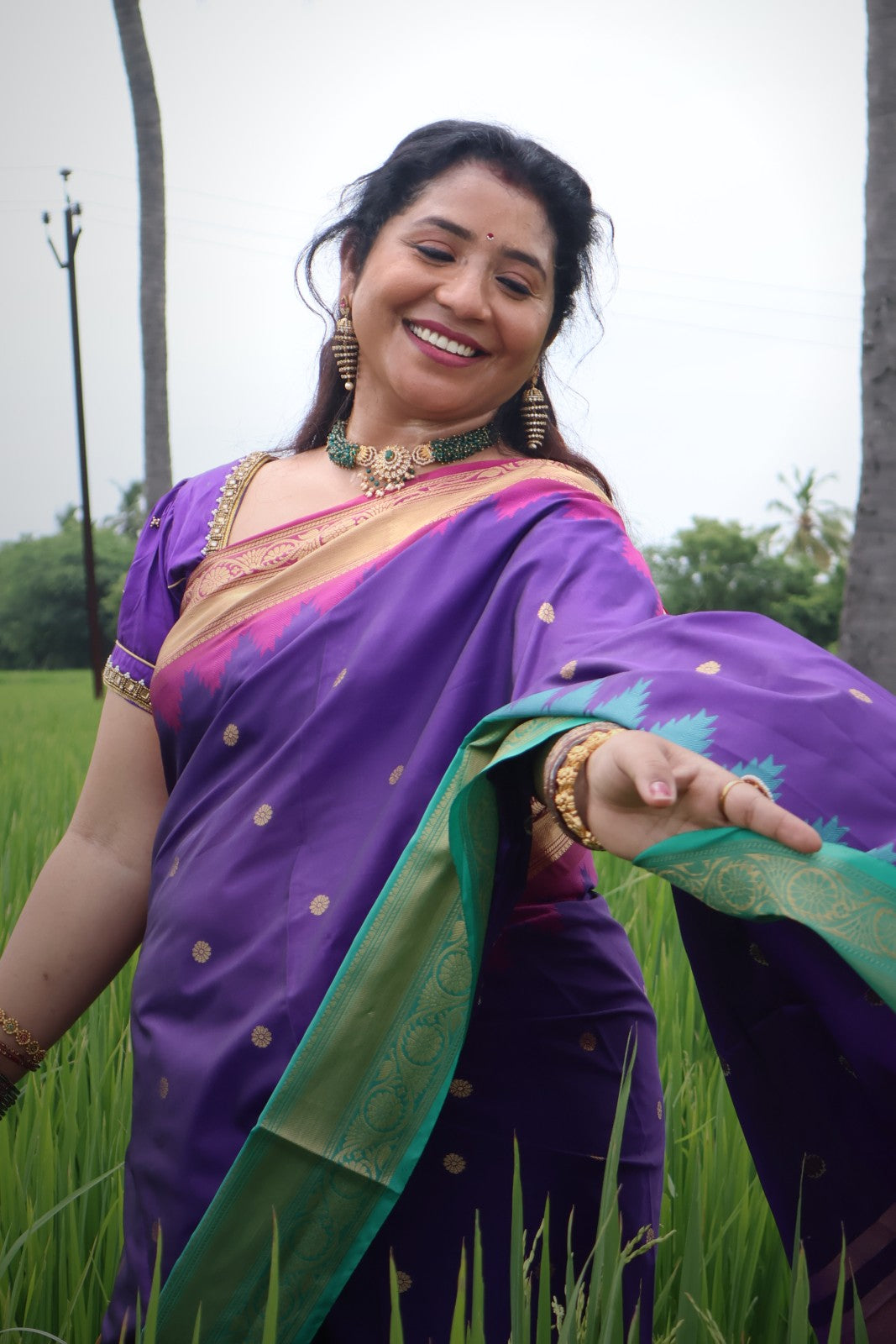 Maha Purple Banarasi Semi Katan Silk