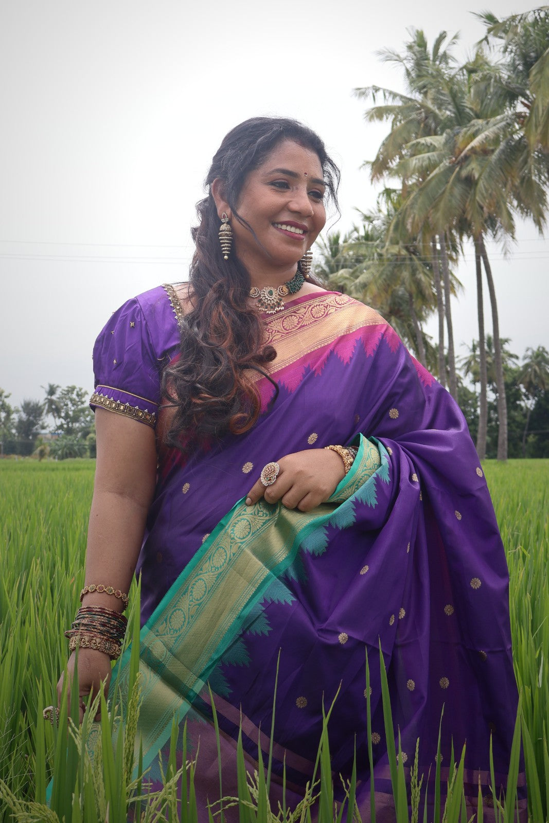 Maha Purple Banarasi Semi Katan Silk